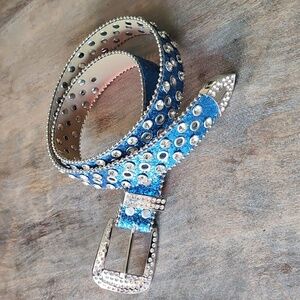 Western Blue Glitter Rhinestone Studded Women's Belt